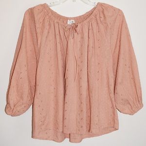 NWOT Joie Embroidered Eyelet Puff Sleeve Peasant Top